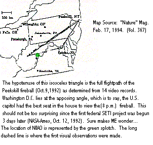 The path of the Peekskill fireball